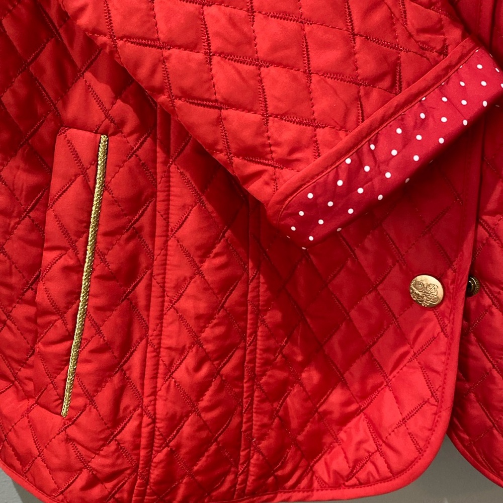 Flair Red Quilted Gold Accents Reversible Button Up Jacket Ladies Small - Picture 5 of 16